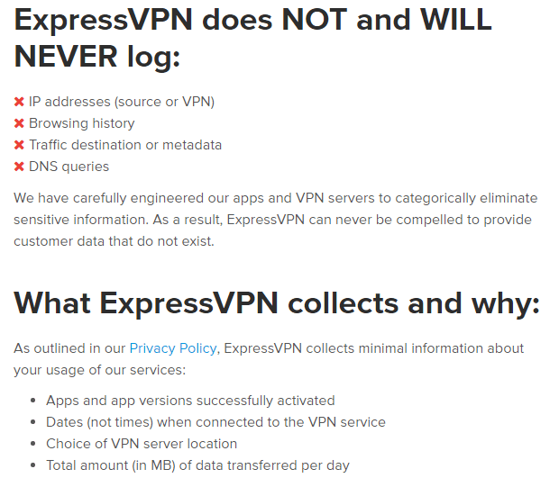 ExpressVPN Privacy Towards Logs