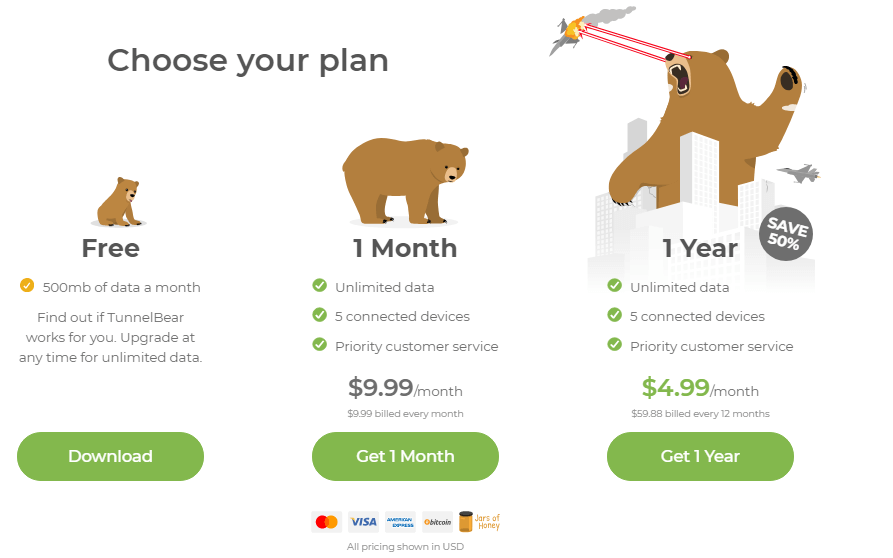 TunnelBear Pricing Plans and Discount