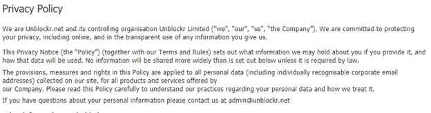 Unblockr Privacy Policy